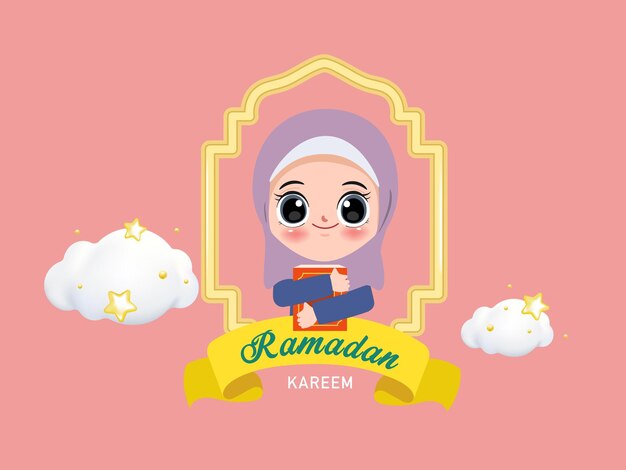 Ramadan kareem with muslim man cartoon character Chibi cartoon animation design