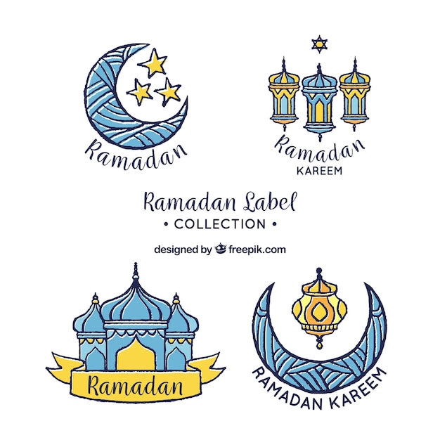 Ramadan labels collection in hand drawn style