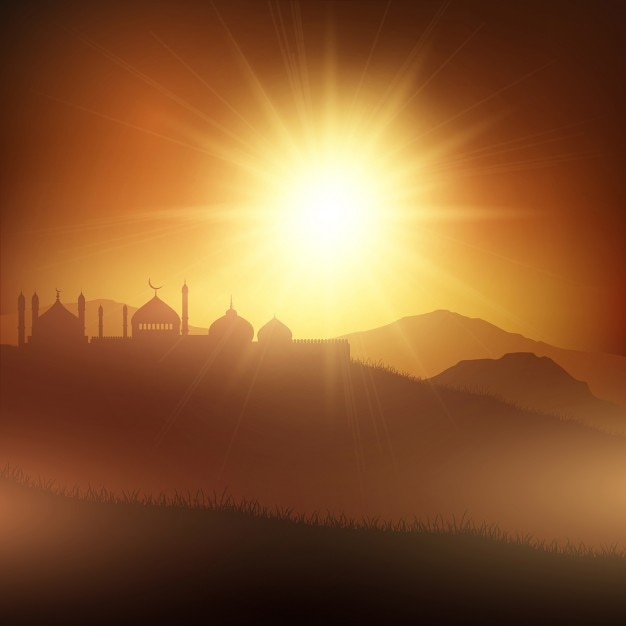 Free Vector ramadan landscape background with mosques at susnet