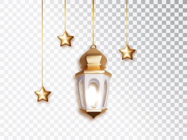 Free Vector ramadan lantern and star hanging 3d decorations realistick islamic object collection isolated arabic shining lamp