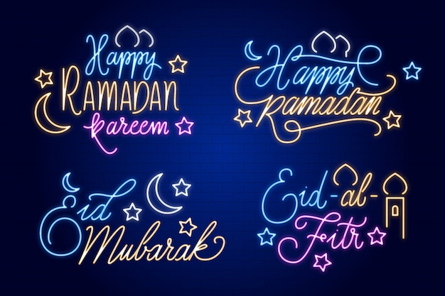 Ramadan lettering neon sign collection theme