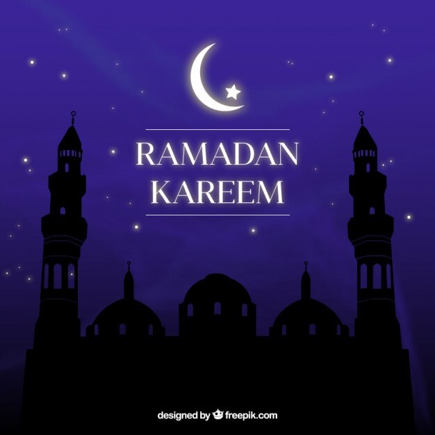 Free Vector ramadan night background with mosque silhouette 