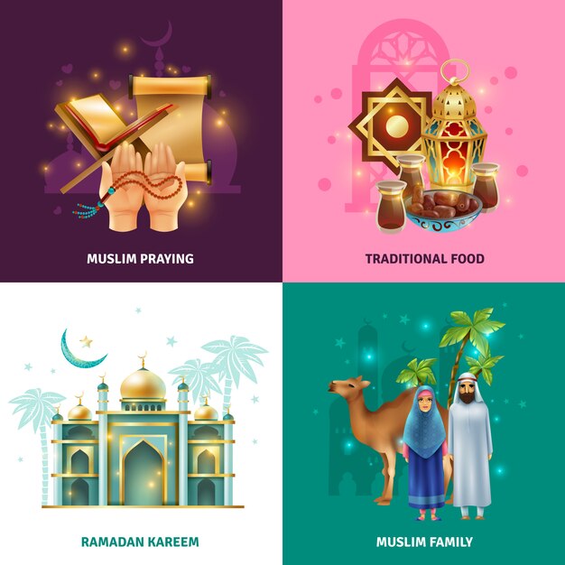 Ramadan Traditions Concept 4 Icons Square