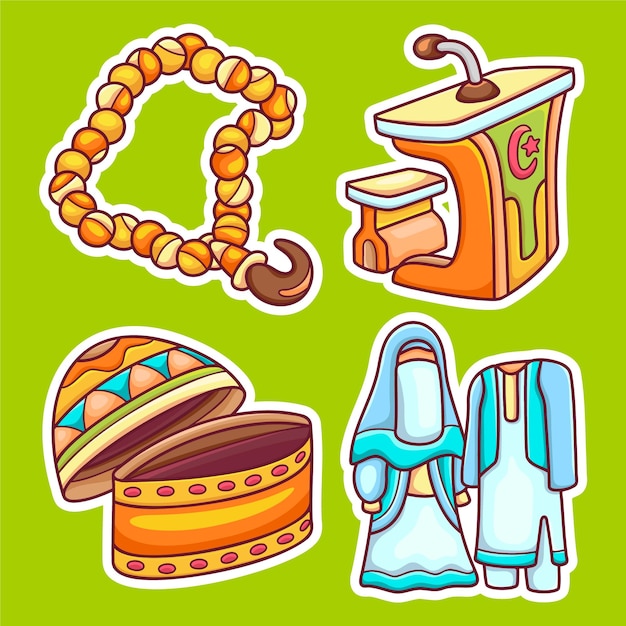 Ramadhan Sticker Icons Hand Drawn Coloring Vector