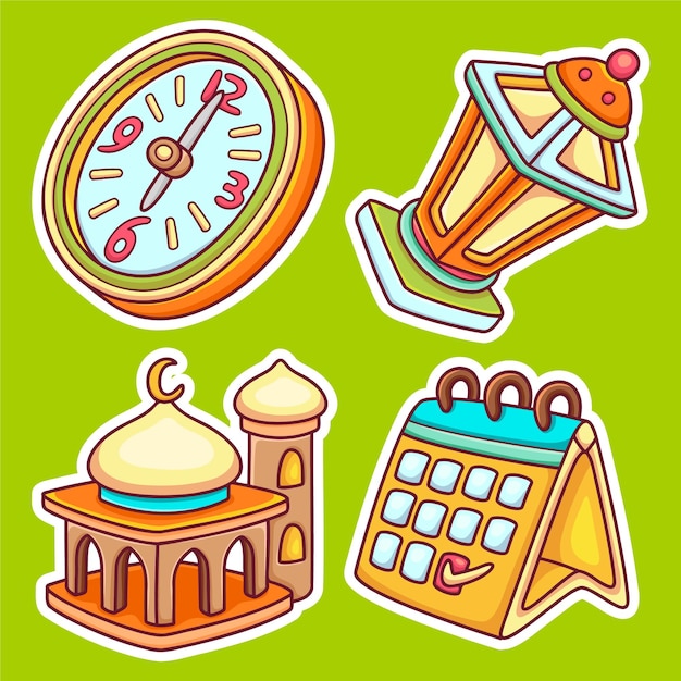 Free Vector ramadhan sticker icons hand drawn coloring vector