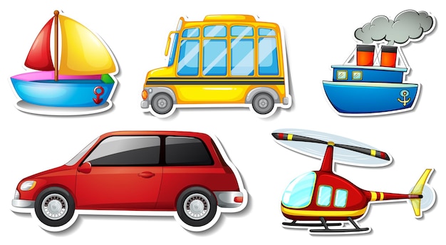 Free vector random stickers with transportable vehicle objects