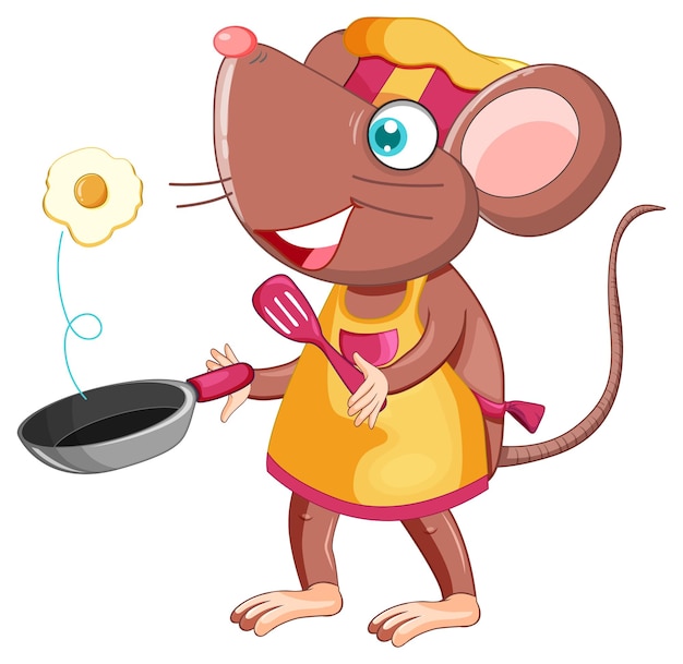 Rat cartoon character cooking breakfast