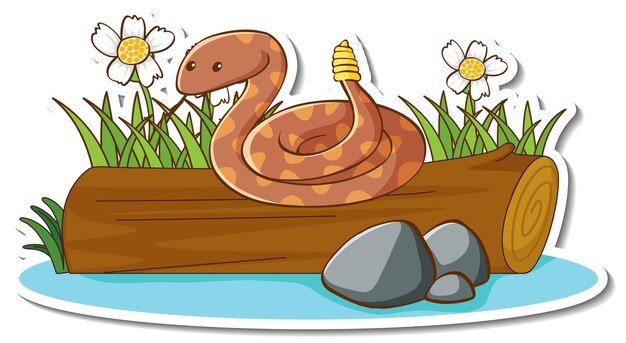 Rattle snake on a log with nature element sticker