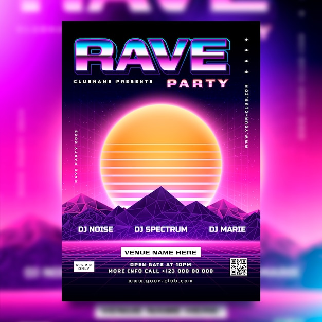 Free vector rave party poster template