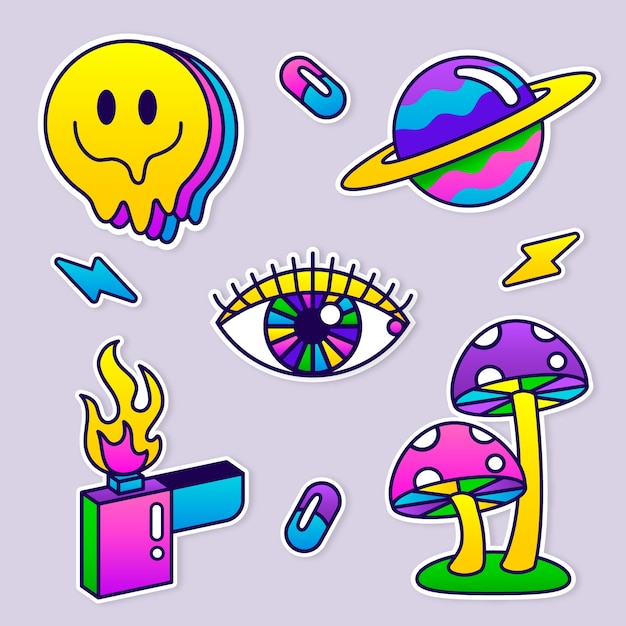 Free Vector rave party sticker collection