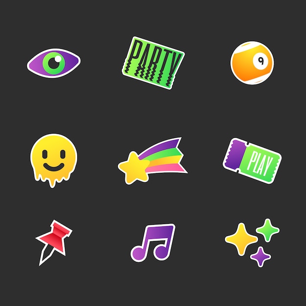 Free Vector rave party sticker set design