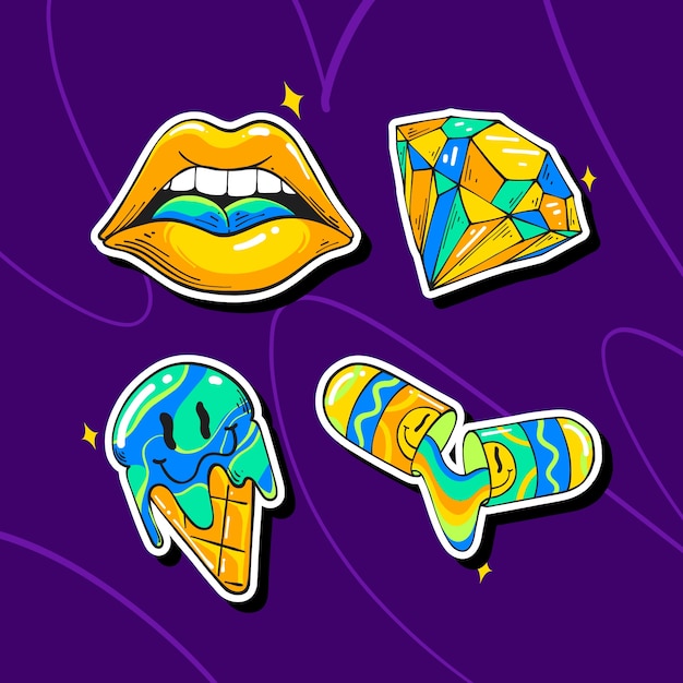 Free Vector rave party stickers collection