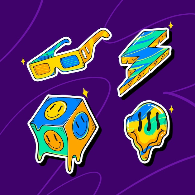 Free Vector rave party stickers collection