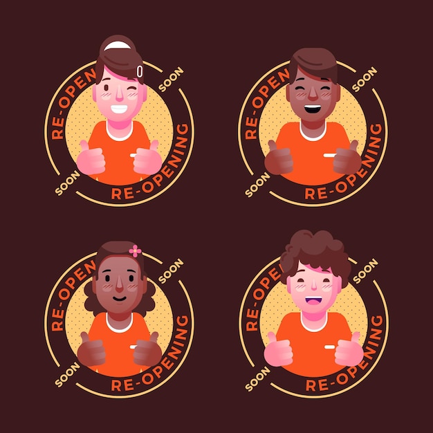 Free Vector re-opening soon badge set