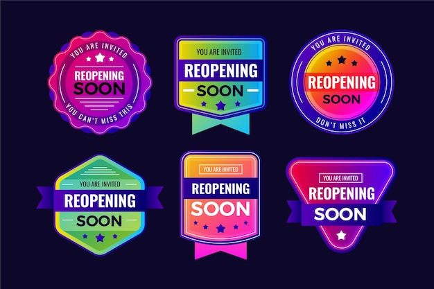 Free vector re-opening soon badges collection