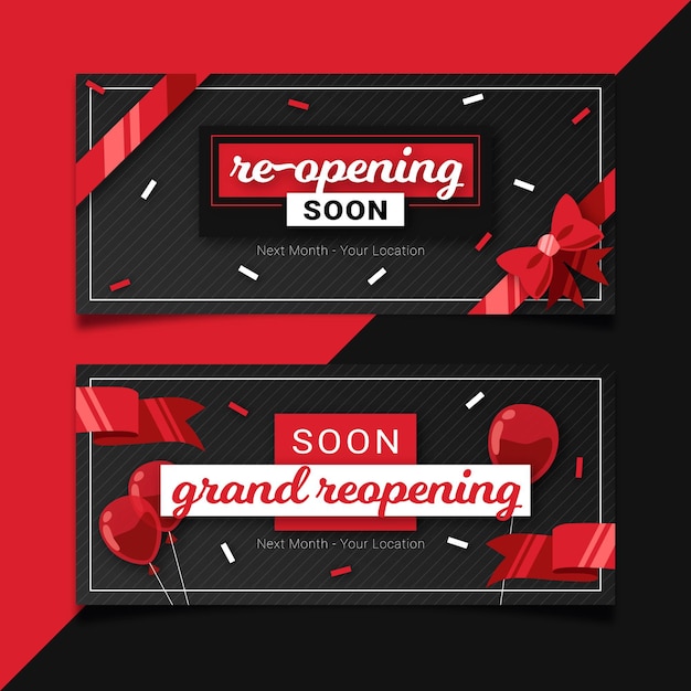 Re-opening soon banner with confetti