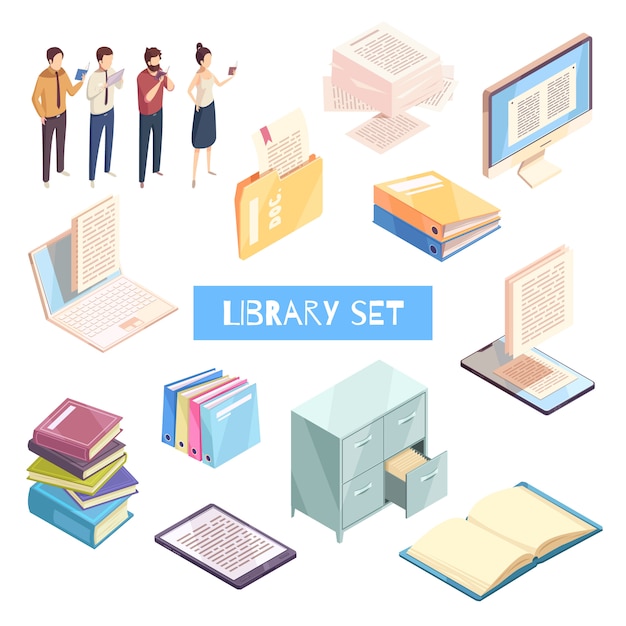  Reading Isometric Icons Set