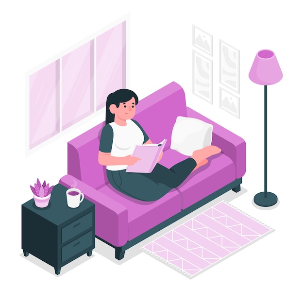 Free Vector reading on the sofa concept illustration