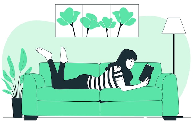 Reading on the sofa concept illustration