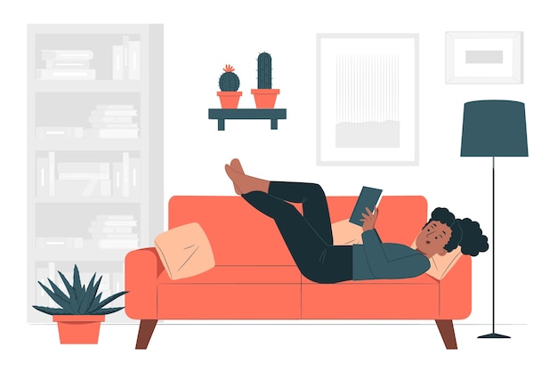 Reading on the sofa concept illustration