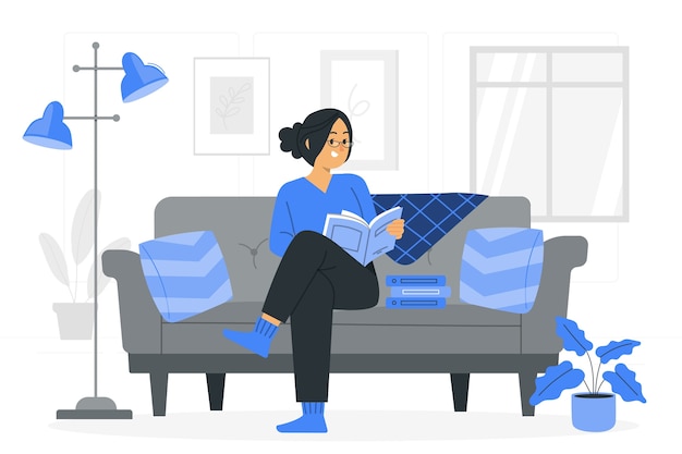 Reading on the sofa concept illustration