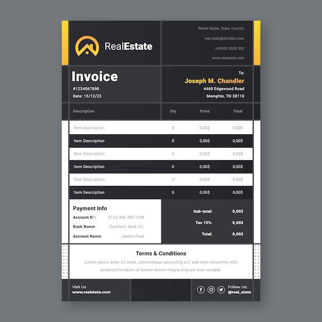 Real estate business invoice template