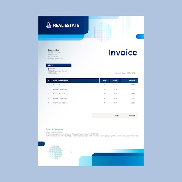 Real estate business invoice template