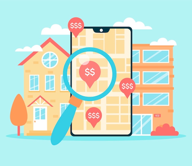 Free Vector real estate searching illustration with smartphone