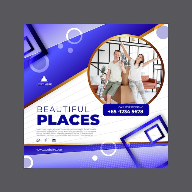 Free Vector real estate square flyer template