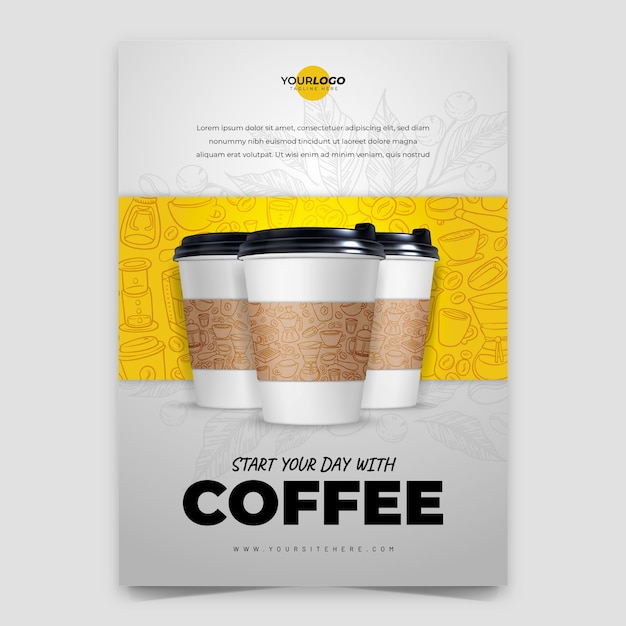 Free Vector realism and hand drawn coffee poster template