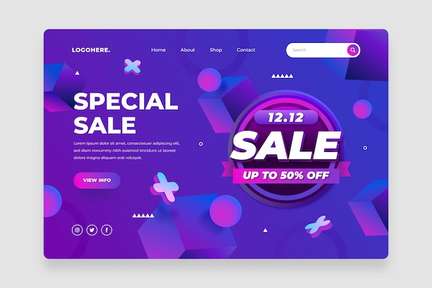 Realistic 12.12 sale landing page template