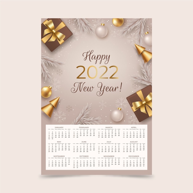 Free Vector realistic 2022 calendar template