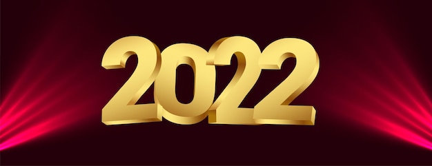 Realistic 2022 golden text in 3d style with light effect banner