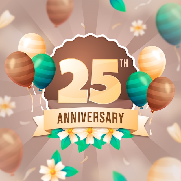 Free vector realistic 25th anniversary card