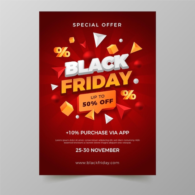 Realistic 3d black friday vertical poster template