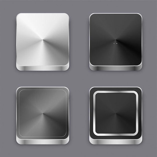 Free Vector realistic 3d brushed metal buttons or icons set