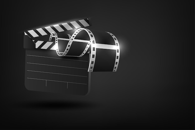 Realistic 3D cinema film strip in perspective isolated