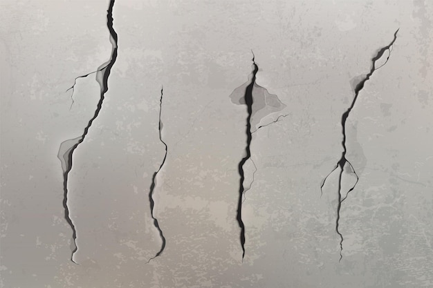 Free Vector realistic 3d cracks on grey concrete wall