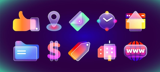 Free Vector realistic 3d glass morphism transparent ui icons for mobile app or website