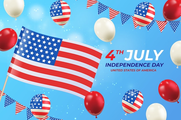 Realistic 4th of july background with balloons