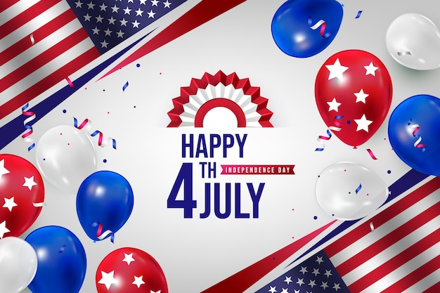 Realistic 4th of july background with balloons