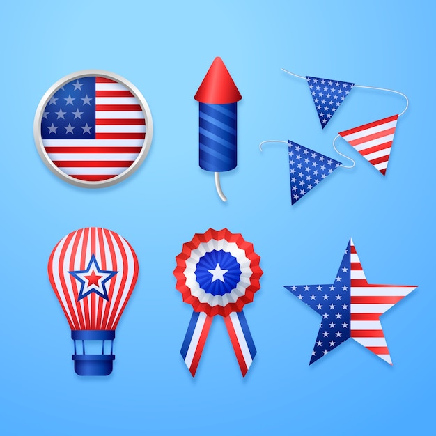 Realistic 4th of july elements collection