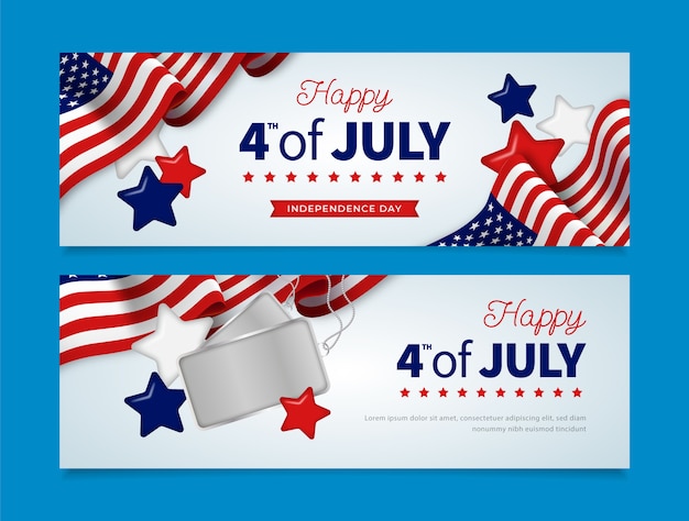 Realistic 4th of july horizontal banners template