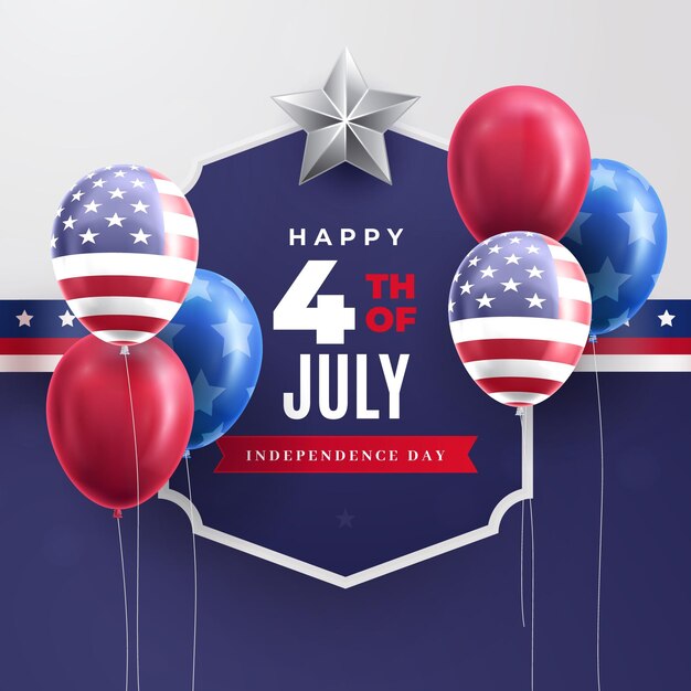 Realistic 4th of july independence day balloons background