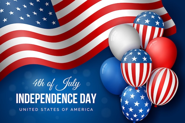 Realistic 4th of july independence day balloons background