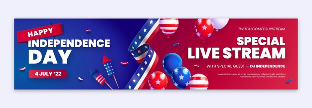 Realistic 4th of july twitch banner with balloons