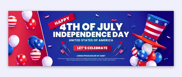 Realistic 4th of july twitter header with balloons