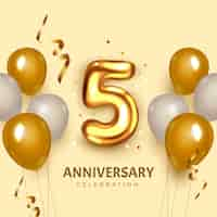 Free vector realistic 5 years anniversary or birthday