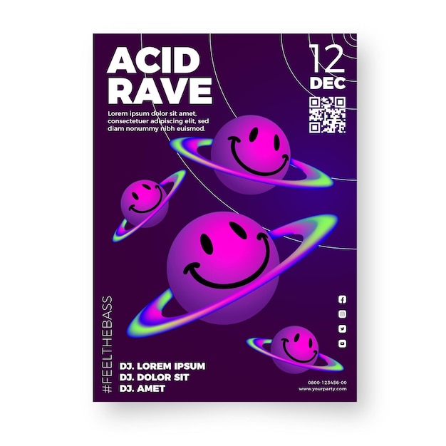 Free Vector realistic acid emoji poster