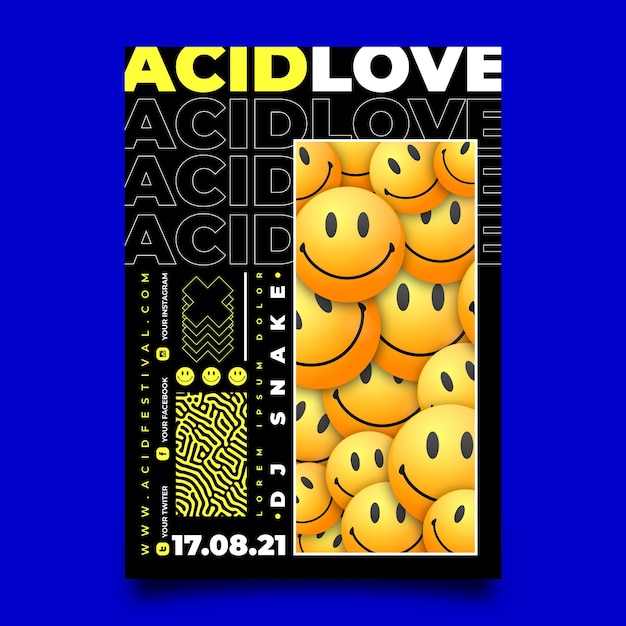 Free Vector realistic acid emoji poster